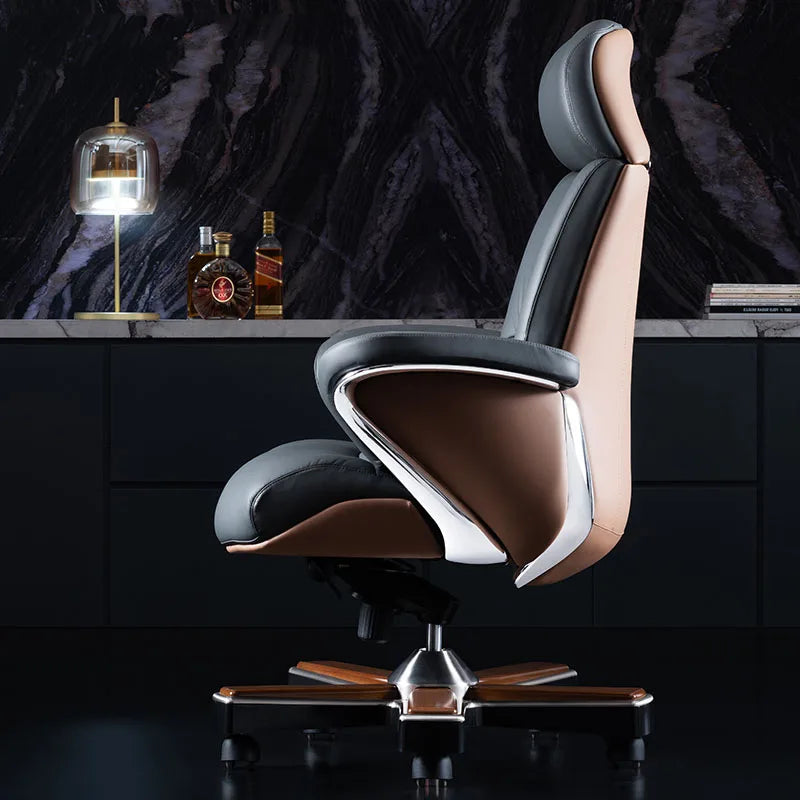 Italian Light Luxury Chiar Leather Boss Office Cowhide Comfortable President Chair Swivel Computer Silla Oficina Furniture