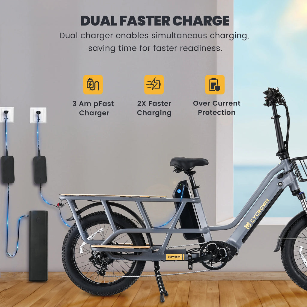 Electric Cargo Bike For Adults CYCROWN 20x3" 1000W Motor Top Speed 28Mph City E-Bike 48V 25AH Max Range 120Miles Load 400Ibs