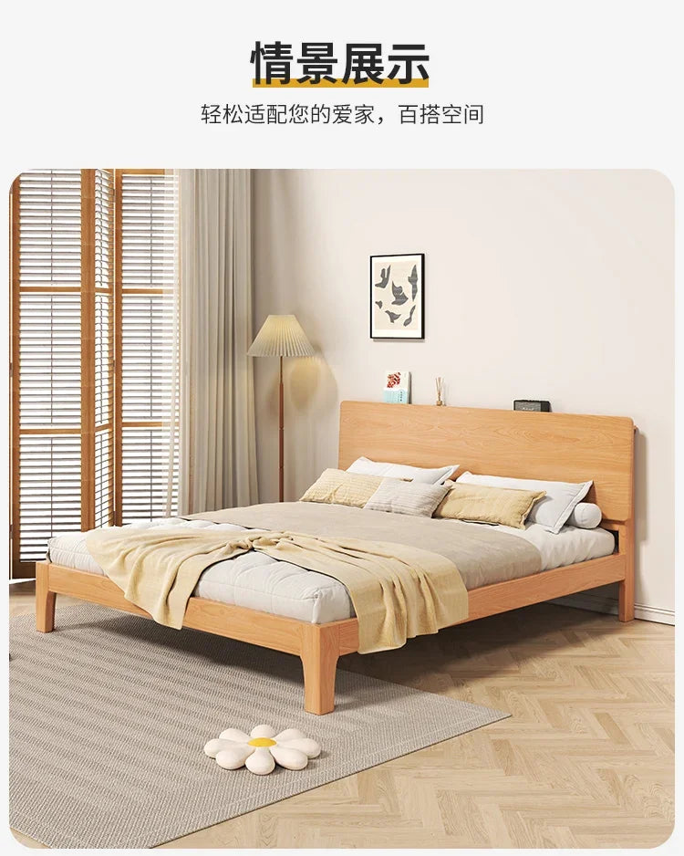 Elegant Storage Double Bed Frame Wood Platform Modern Twin Queen Bed Frame Full Size Nightstands Cama Moderno Lujo Furniture