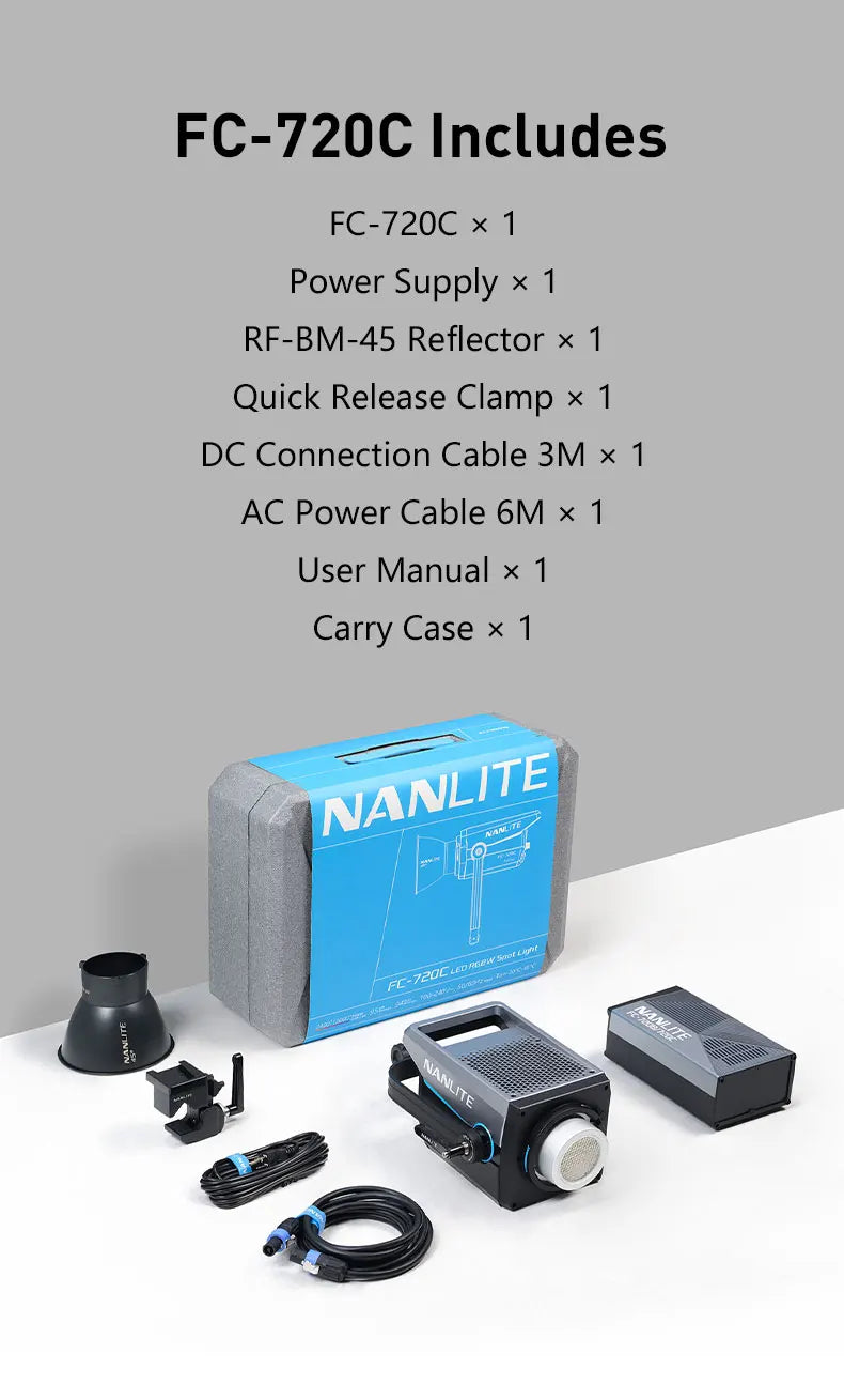 Nanlite FC-720B FC-720C LED Spotlight Wide CCT Range High Color Accuracy Built-in Special Effects for Filmmaking Video Studio