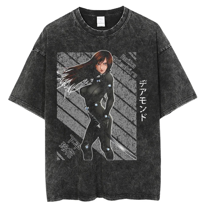 Punk GANTZ Anime T Shirt Men Vintage Washed 100% Cotton T Shirts for Men 2024 Punk Hip Hop Streetwear Harajuku Male T-shirt
