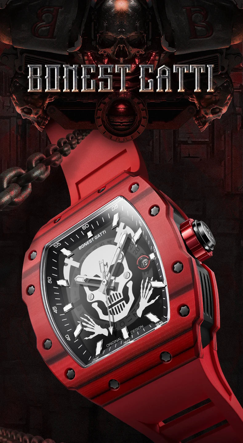 BONEST GATTI Watch for Men Man Automatic Watch Barrel Skeleton Carbon Fiber Men Skeleton Fashion Sports Style Man Watches
