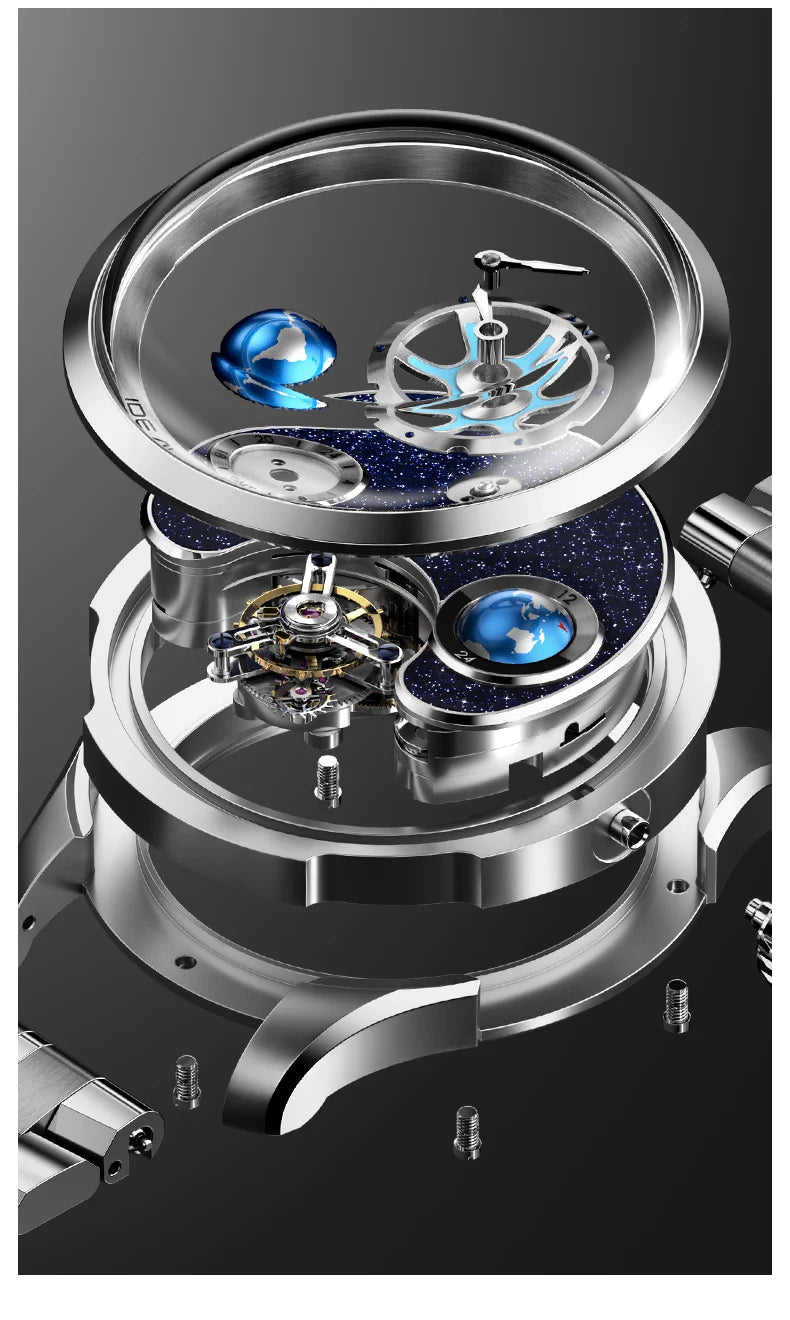 IDEAL KNIGHT Tourbillon Watch 6805 Men Automatic Mechanical Watch 100% Official Original Blue Earth Series Men Watch High Gift