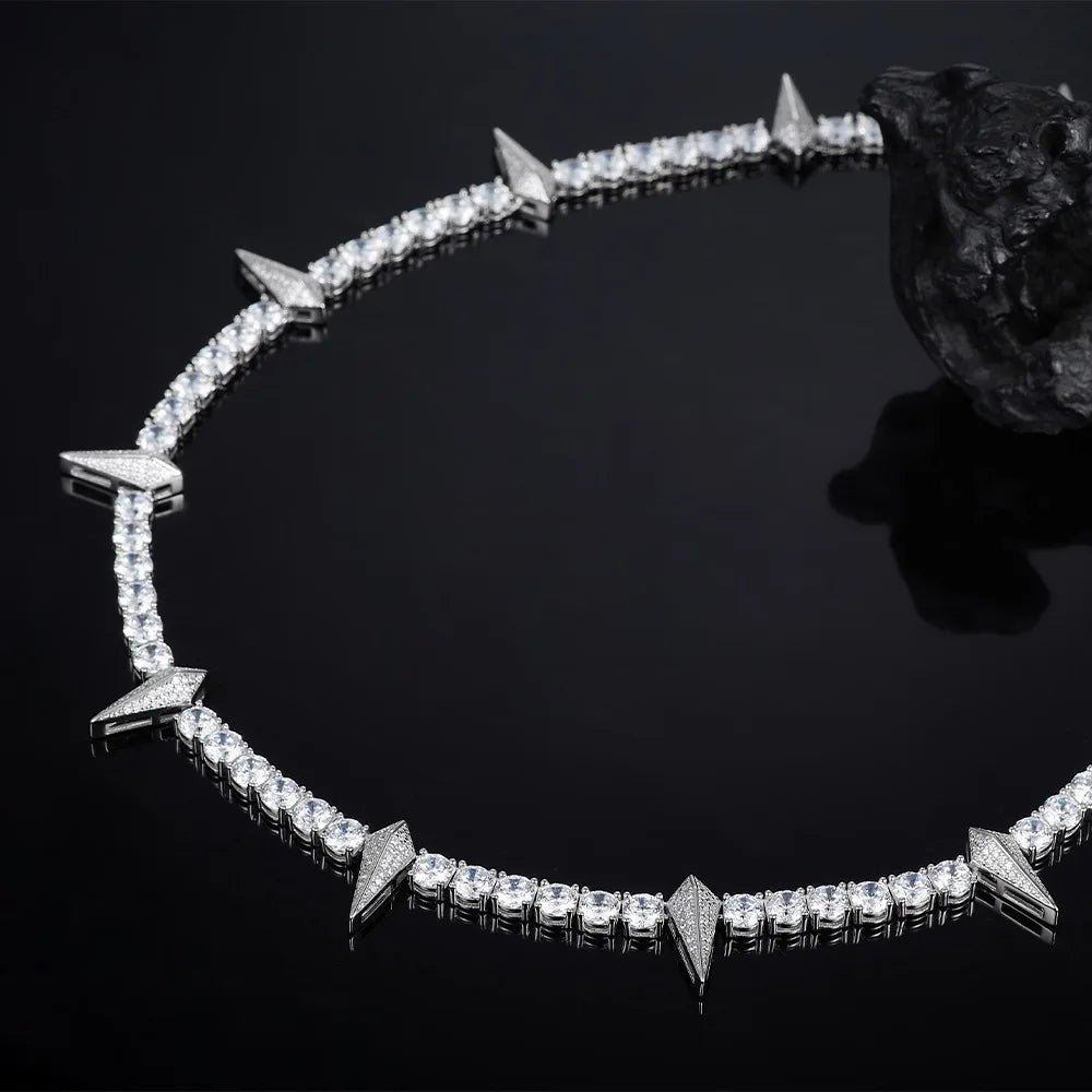 Luxury Spike Design Moissanite & CZ Necklace | S925 Silver with 18K Gold Plating | Hip Hop Jewelry
