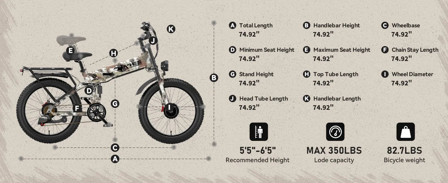 2000W Electric Bike 24" Fat Tire E-bike 32MPH 52V 25Ah Ebike for Adults