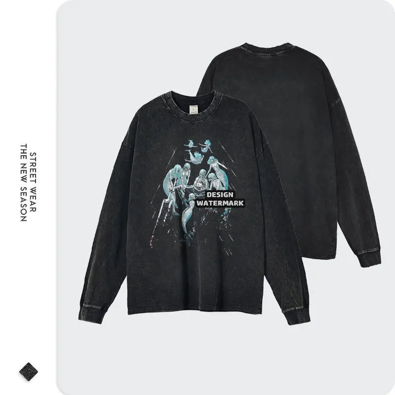 Anime Griffith Sweater Oversized Vintage Washed B -Berserk Long Sleeve T Shirt Manga Guts Pullover Zodd Sweatshirts 100% Cotton