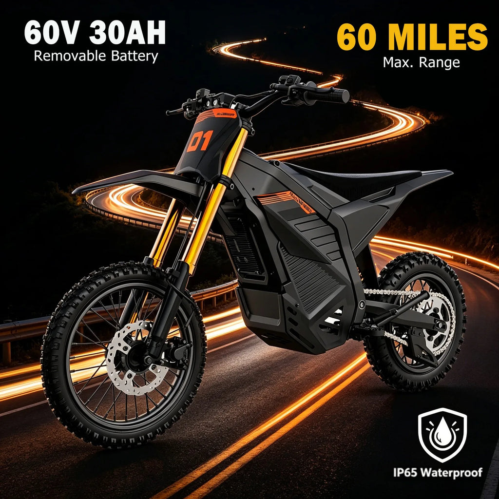 6000W PEAK ELECTRIC DIRT BIKE 60V 30AH OFF-ROAD BICYCLES 50MPH E-BIKE FOR ADULTS
