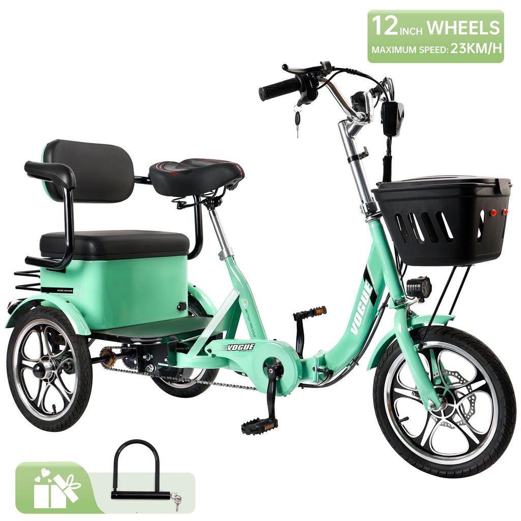 Artudatech 400W 48V 12A Elder Electric folding tricycle for Adults 3 wheel e-trike Bike with Rear Seat