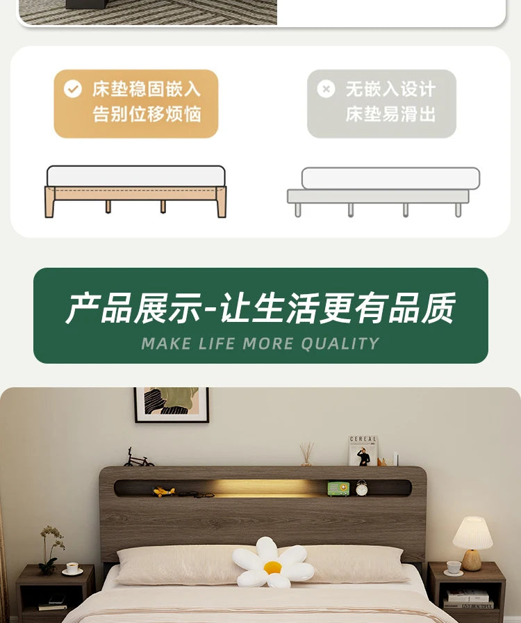 Nordic Luxury Bed Frames Wood High End King Size Low Price Double Bed Frames Headboard Lit Deux Place Furniture For Bedroom