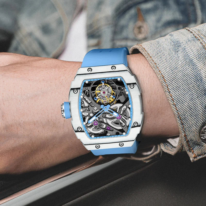 Haofa Automatic Tourbillon Watch Men Carbon Fiber Hollow Movement Luminous Sapphire Crystal Mechanical Man Watches Luxury 1901-1
