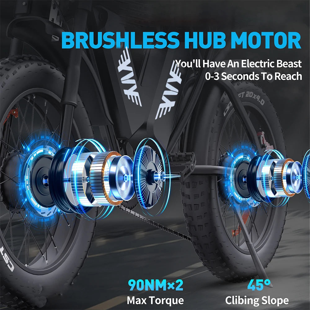 Electric Bike yvy Q20pro 2000W Dual Motor 52V40AH Battery E-bike Hydraulic brake 20inch Fat Tire Snow Off-road  Electric Bicycle