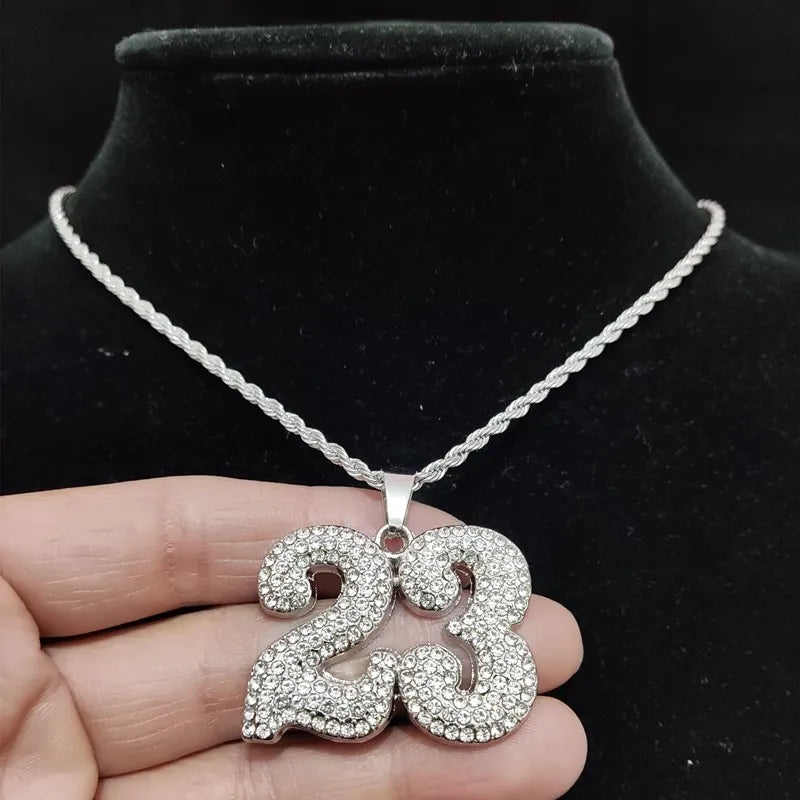 Men Women Hip Hop Number 23 Pendant Necklace With 13mm Crystal Cuban Chain HipHop Iced Out Bling Necklaces Fashion Charm Jewelry