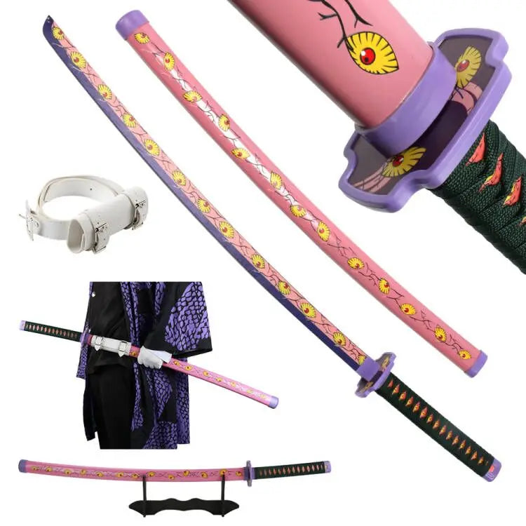 104cm Anime Slayer Katana Sword Kimetsu no Yaiba Wooden Cosplay Anime Weapons Sword Toy Katanas with Display Stand and Belt