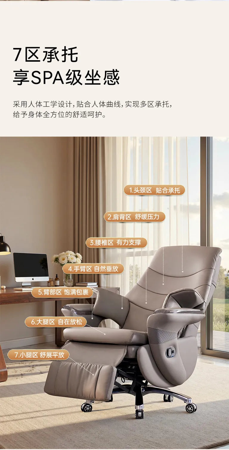 Premium Genuine Leather Executive Office Chair - Electric Massage Gaming Chair with Ergonomic Support for Home and Office JT40