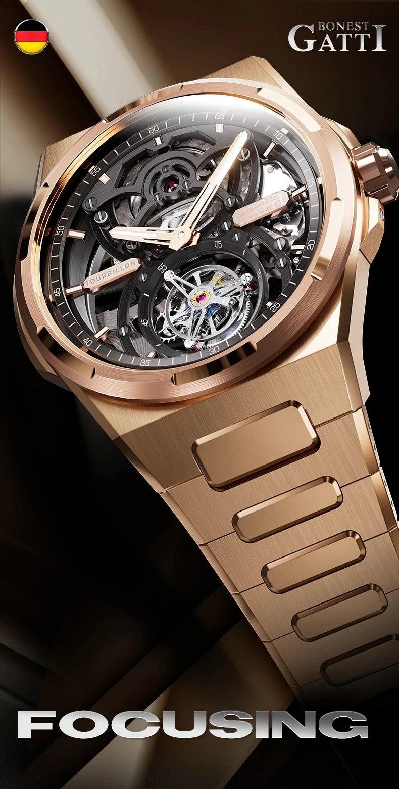 BONEST GATTI Brand BG7004 Mechanical Wristwatches Automatic Movement Luxury Sapphire Watches Skeleton Watches For Men