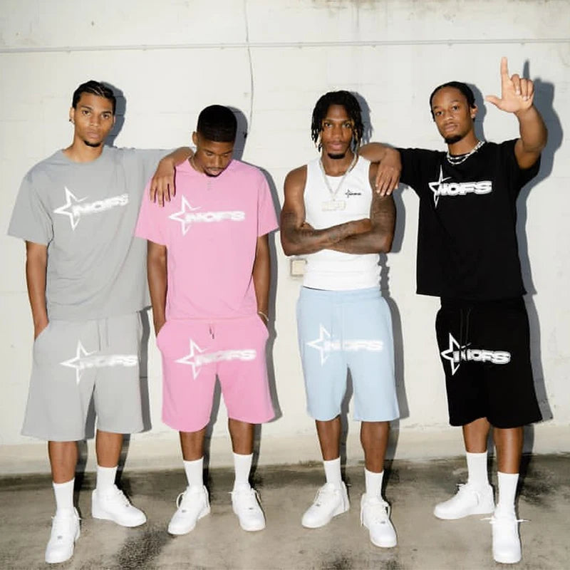 Men New Fashion Letter Graphics T-shirt Hip-hop Punk Summer Short Sleeve American Street Tops Shorts Set Y2K 2024 Men's Clothing