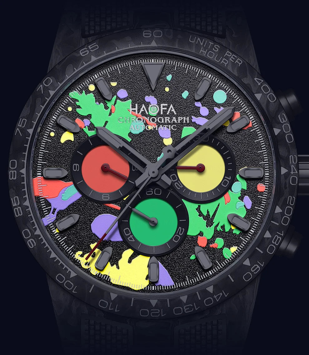 Haofa Carbon Fiber Chronograph Watch Automatic Mechanical Watches for Men Sapphire Waterproof Watch Cool Multi-function 2366