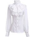 ouji Women's Victorian Gothic Blouse Ruffled High Collar Long Sleeve Renaissance Style Top Lolita Cosplay Costume Party Wear