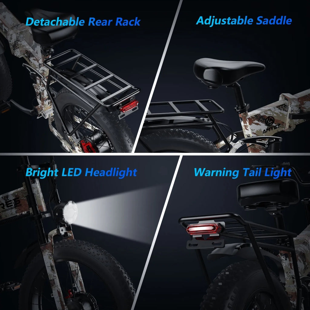 Electric Bike 2000W 52V 25AH AWD Dual Motor Folding E-bike 24"Fat Tyre E-bike US