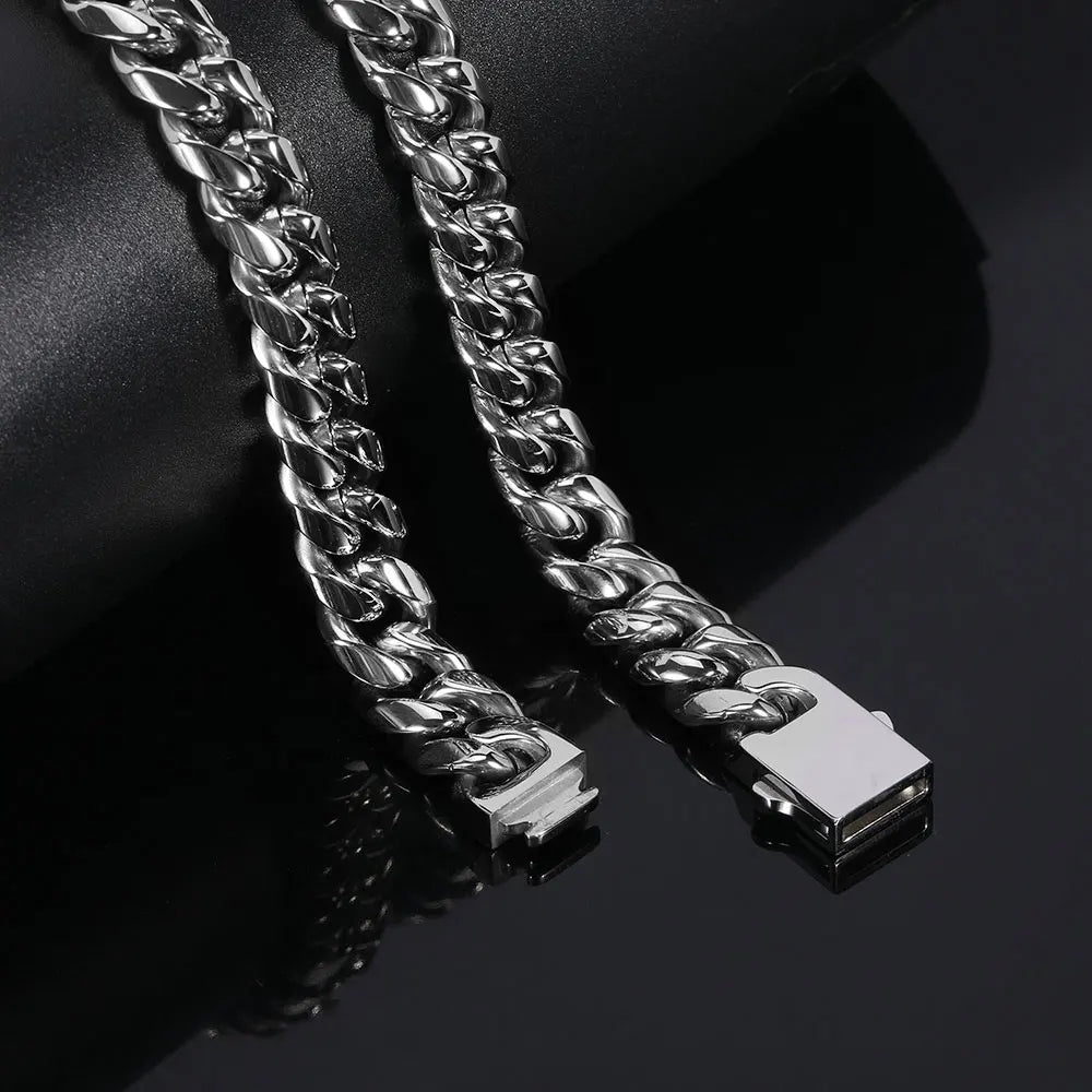8-16mm 316L Stainless Steel Hip Hop Jewelry Curb Miami Cuban Link Chain Necklace Bracelet Gift for Men Women