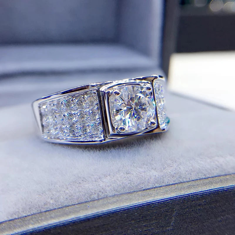 Custom Real 18K White Gold Ring Men Engagement Anniversary Party Wedding Ring Round Moissanite Diamond Luxury 1 2 3 4 5 Carat