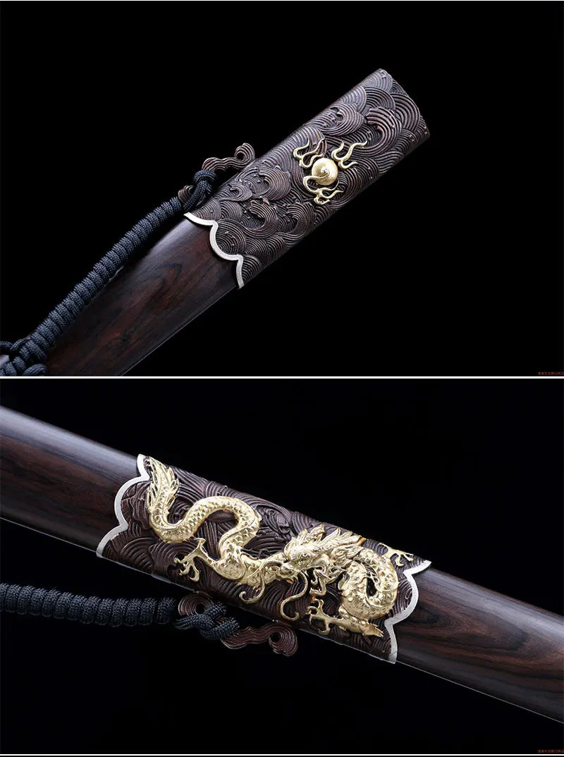Quality Chinese Dragon Sword Handmade Forged Folded Steel Blade Ebony Wood Sheath Collection Art Props Antique Swords