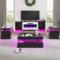80" Fireplace TV Stand High Gloss 4-Piece Living Room Table Set LED Coffee End Table White Customized