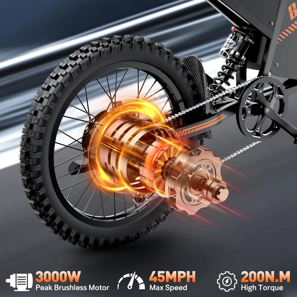 Electric Dirt Bike for Adults 45MPH 25" Fat Tire 3000W Electric-Motorcycle 60V 35AH Dual Hydraulic Brakes Full Suspension
