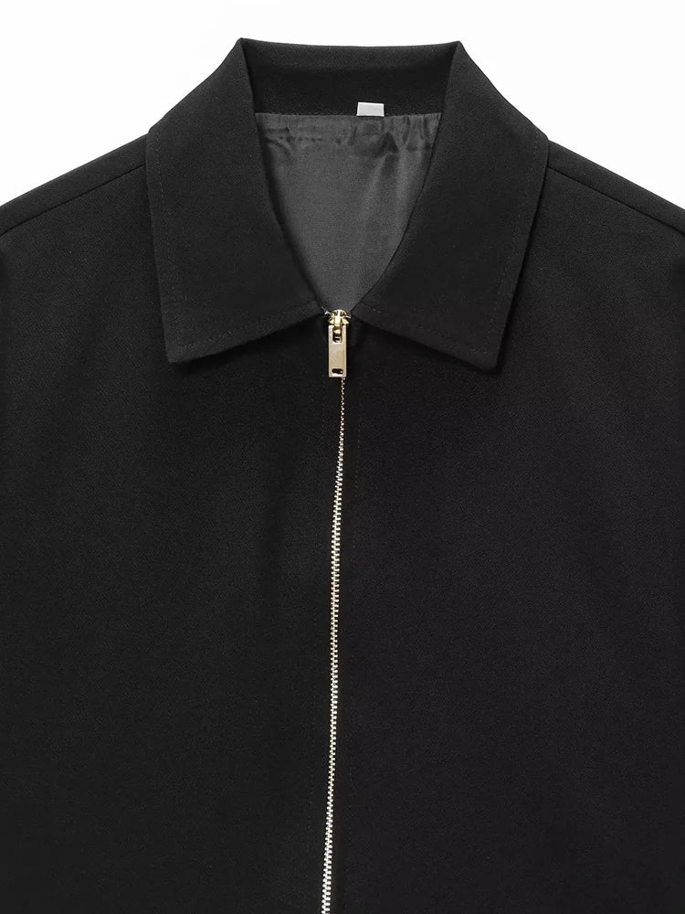 HXAO Cropped Women's Jackets With Zipper Outerwears Top Summer Crop Cardigan Short -Sleeved Female Jacket Black Short Coats