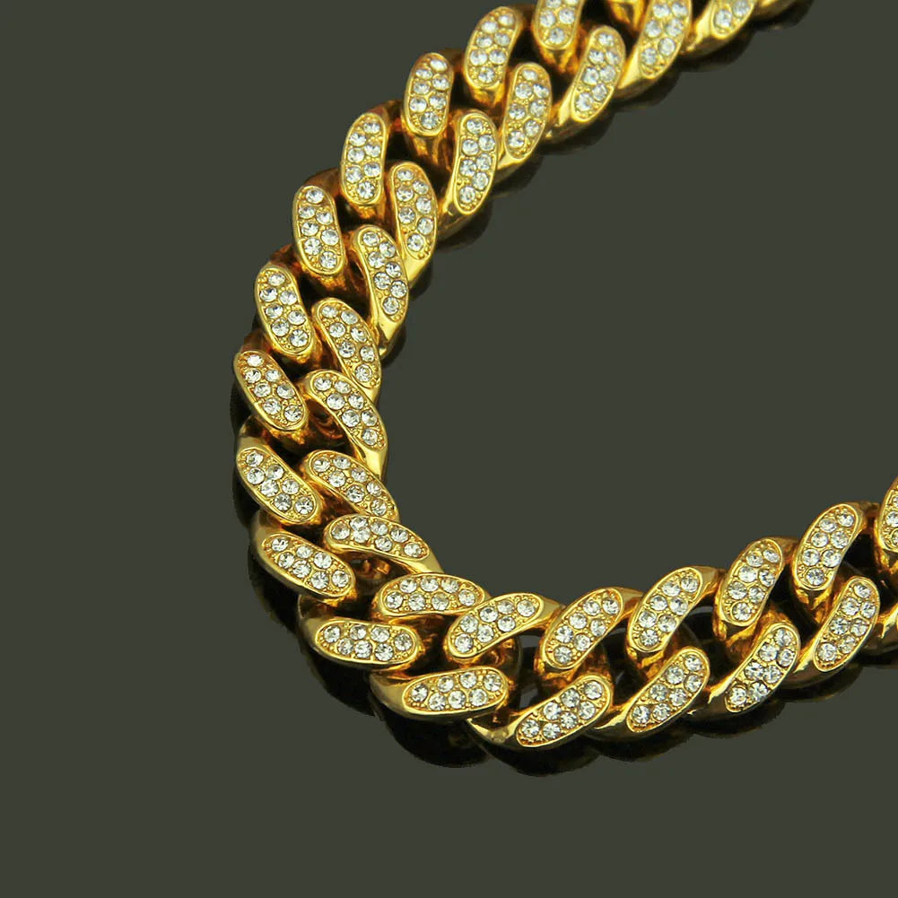 HNSP Full Zircon Cuban Link Necklace For Men - Heavy Duty Curb Chain Bling Bling Iced Out Hip Hop Jewelry for Party 13MM Wide