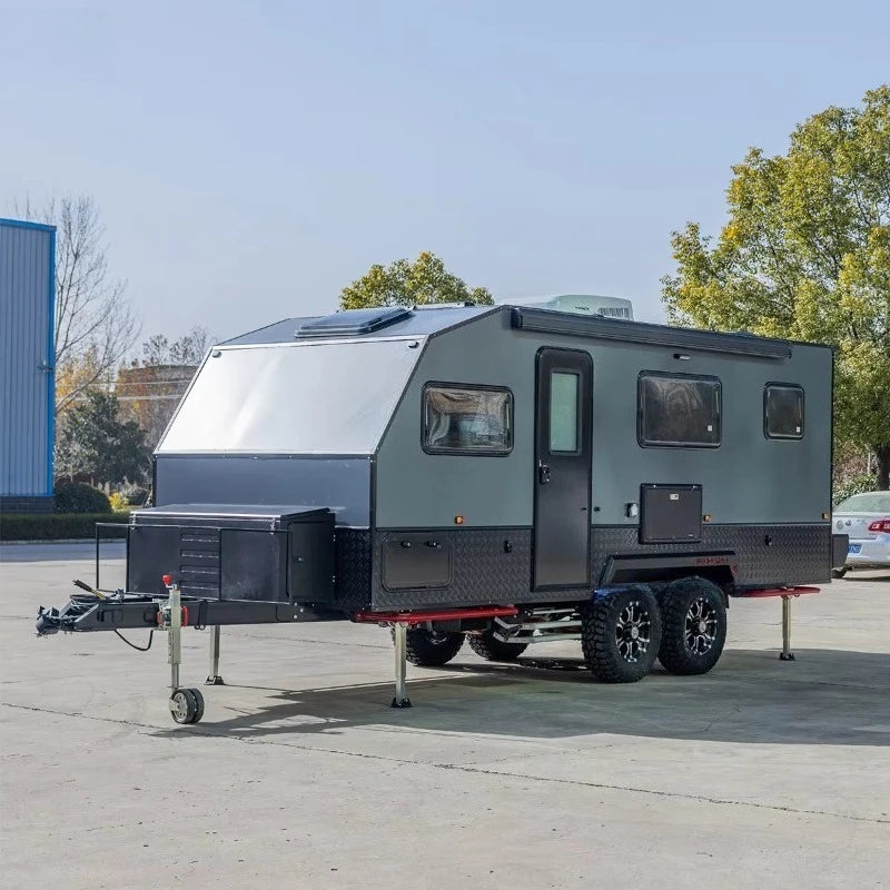 Customized Off Road Small Family Camping Caravan RV Camper Trailer With Toilet Reliable For Outdoor Camping Trips