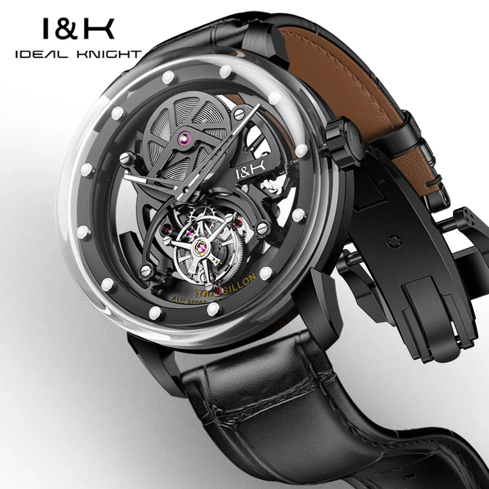IDEAL KNIGHT 6809 Real Tourbillon Watches for Men High-end Luxury Transparant Hollowed Fully Automatic Mechanical Wristwatch New
