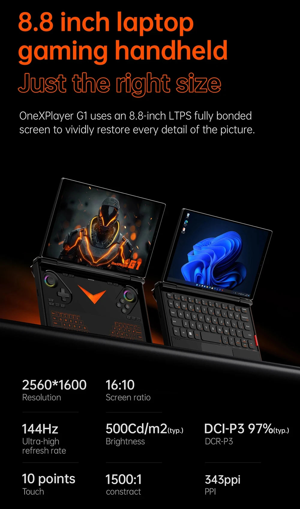 OneXPlayer G1 8.8" AMD Ryzen AI 9 HX 370 Handheld Gaming Console 2-in-1 Laptop Portable UMPC with Magnetic Keyboard