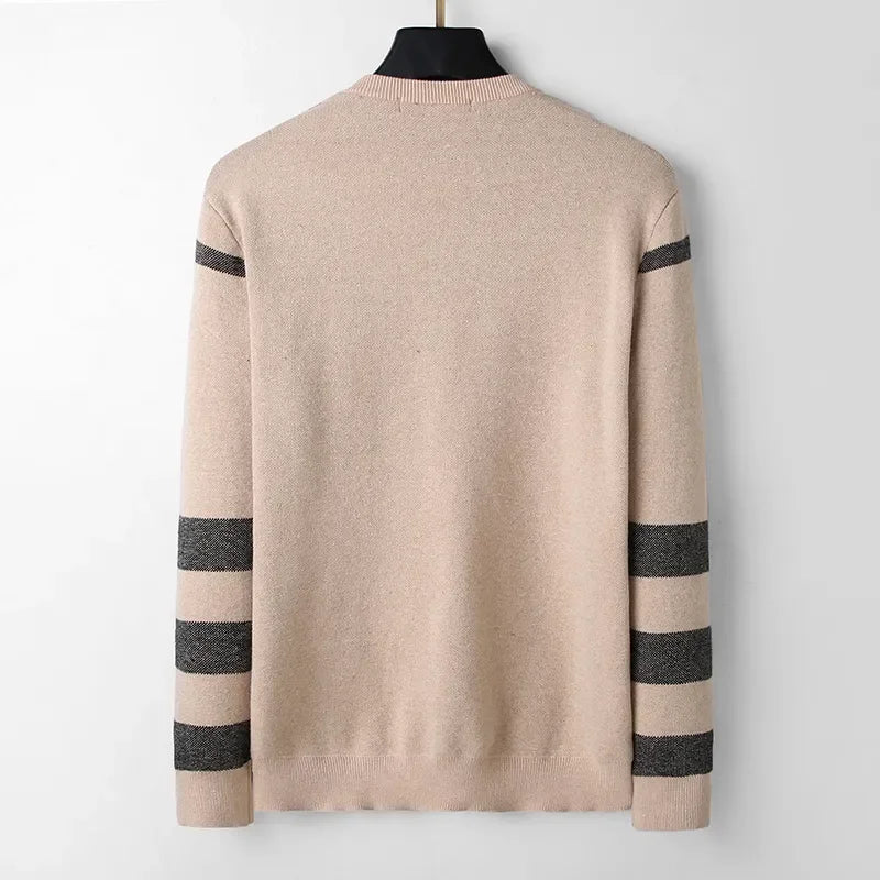 High End Luxury Pullover Men Sweater Autumn Winter Designer Brand Round Neck Striped Wool European Fashion Casual Warm Knitwear