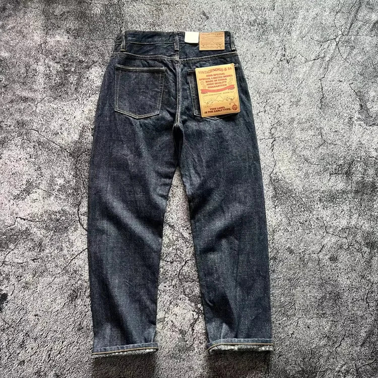 15oz Heavyweight Thick Selvedge Indigo Denim Jeans Sakura Ruffle 2025 Spring 100% Cotton Loose Straight Pants Japanese Men
