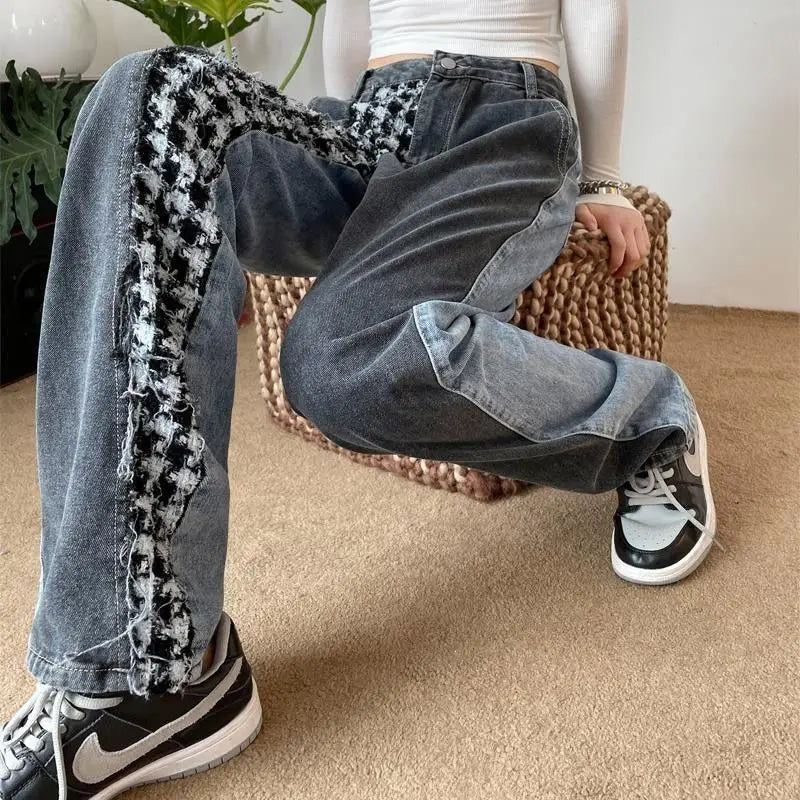 2025 Autumn Women's Blue Y2k Baggy Jeans Harajuku Japanese 2000s Style Denim Trousers American Vintage Jean Pants Trashy Clothes