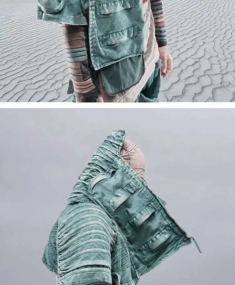 HKSH Spring New Men Tide Punk Sand Waste Land COS Asymmetric Deconstruction Pleated Coats Futuristic Washed Short Jackets HK4206