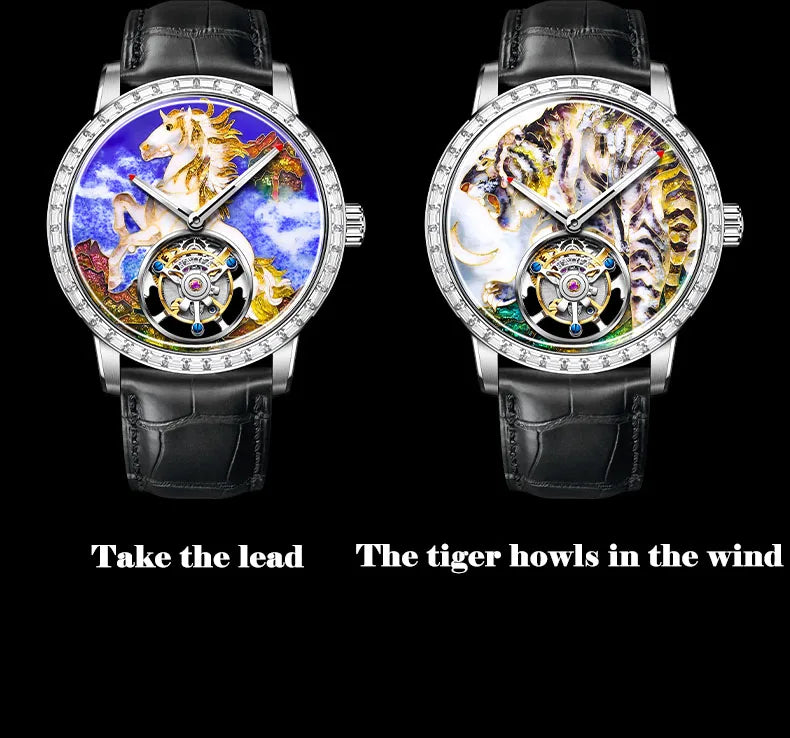Haofa Flying Tourbillon Mechanical Man Watch 2261 Sapphire Automatic Tourbillon Men Watches Intangible Heritage Enamel Oriental
