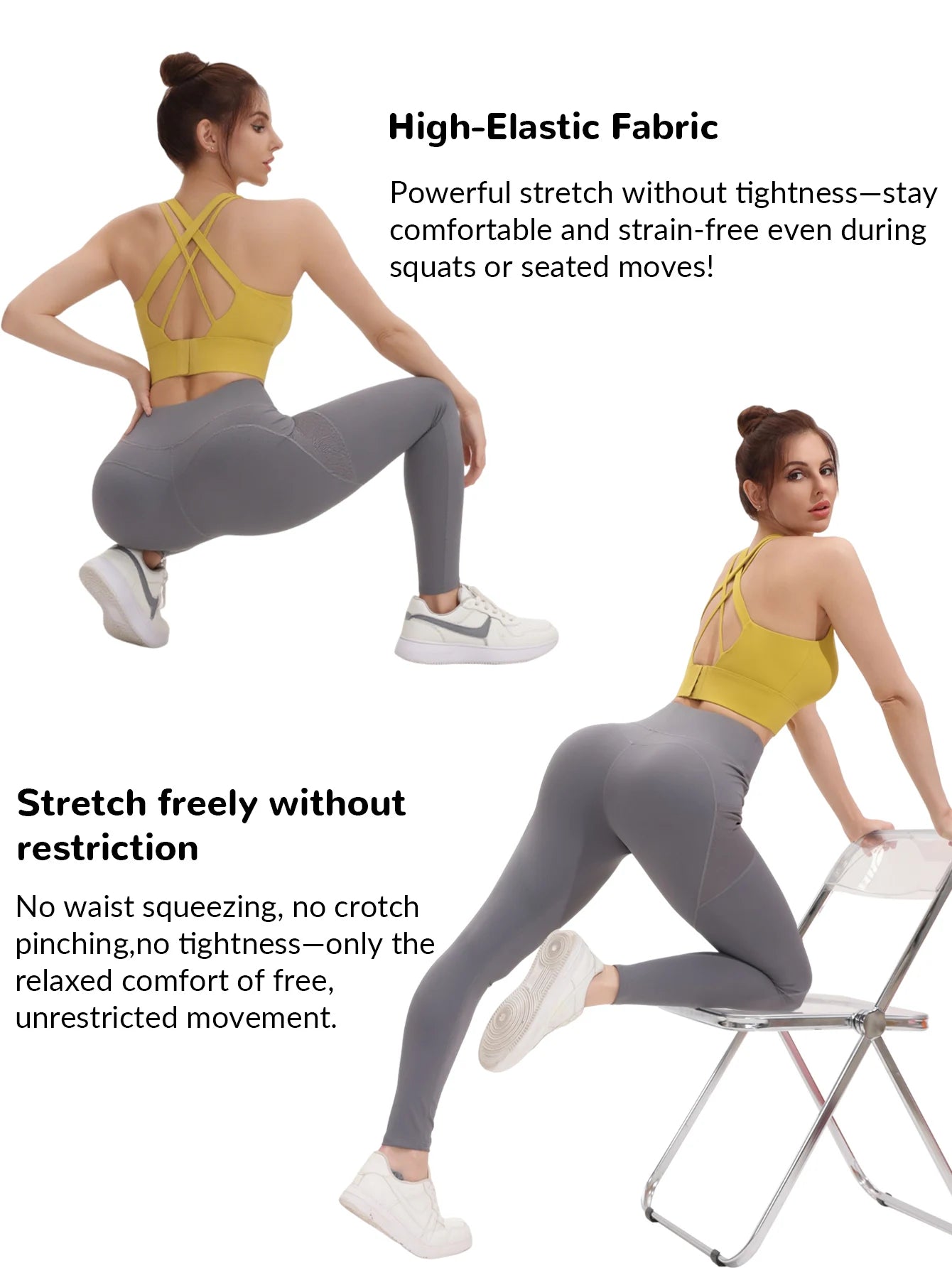 2 Pack Women's High Waisted Sexy Butt Lifting Seamless Solid Color Yoga Leggings Elastic And Breathable Fitness Sports Pants