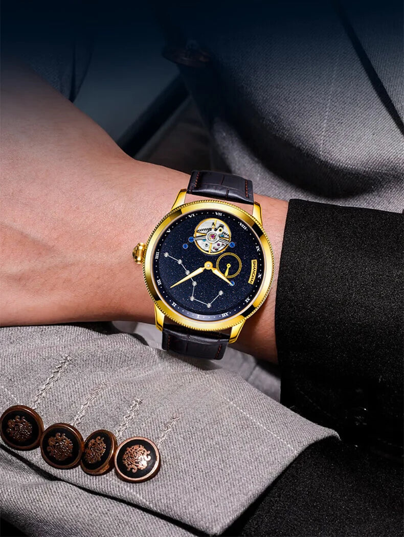 Shanghai Watch Carousel Manual Winding Mechanical Watches Luxury Men's Wristwatch Rotating Dial Luminous Waterproof Watch 6813J