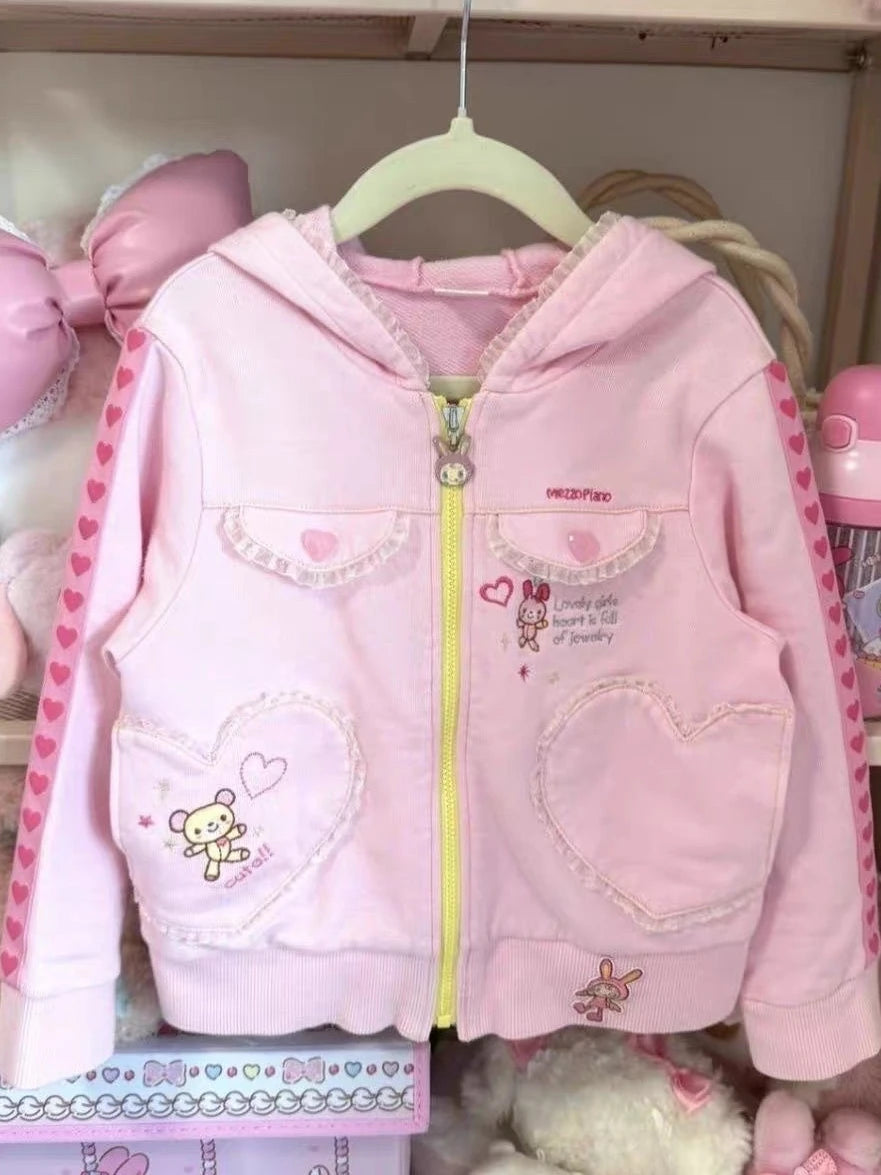 Japanese Cute Coat Embroidery Rabbit Ear Hooded Subculture Kawaii Y2k Tops Casual Fashion Sweet Coats Ropa Mujer Women Clothing
