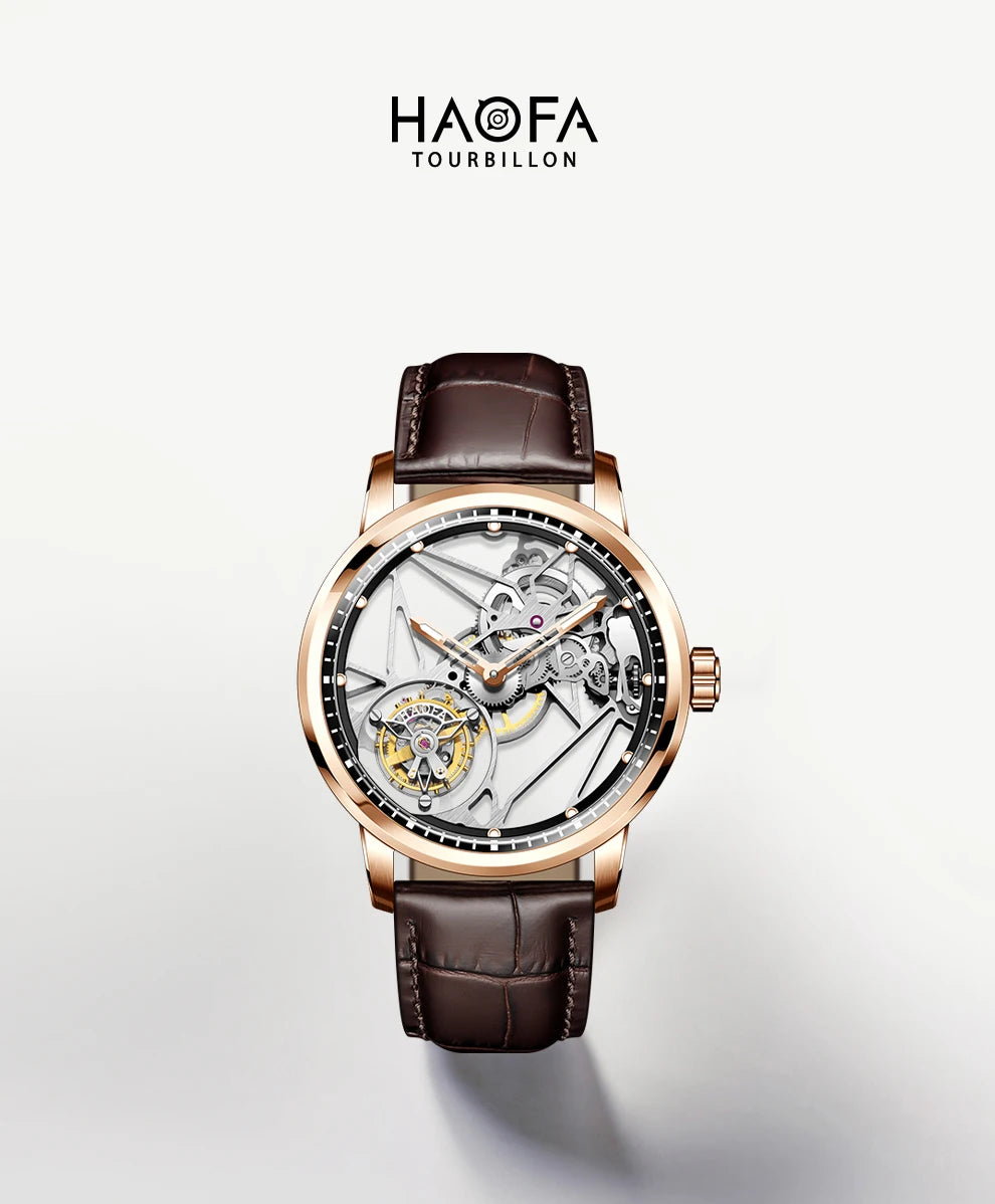 Haofa Skeleton Tourbillon Mechanical Man Watch 1925B Luxury Simple Hollow Tourbillon Movement Men Watches Business