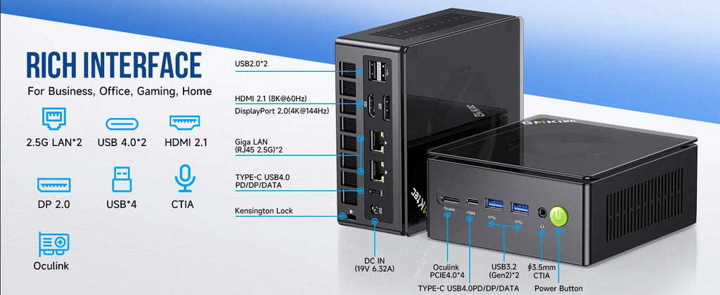 GMKtec Oculink Gaming PC K11 K8 Plus M7 AMD Ryzen 9 8945HS 8845HS 6850H 2*USB4 2*DDR5 2*2.5G LAN Windows 11 Mini desktops WiFi6