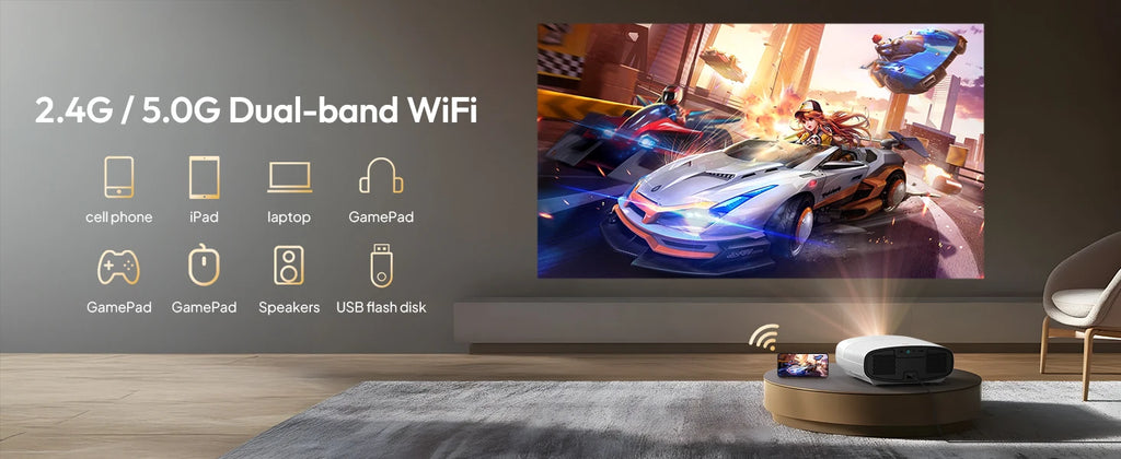 VEVSHAO Full HD Projector A22 4K Video Smart TV for Home WIFI 1080P 1000 Lumen Projectors Media Video Player Smart Beamer