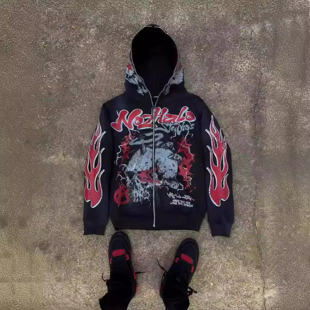 6XL Y2K Cartoon Graphic Hoodies For Man, Hiphop Anime Zipper Mans Hoodie, Woman Oversized Crop Tops