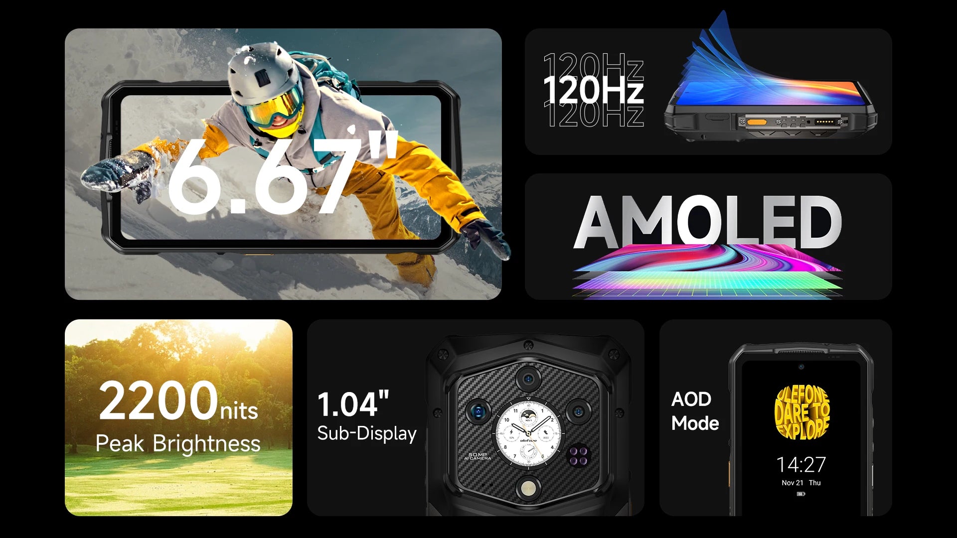 World Premiere Ulefone Armor 29 Ultra 5G AI Rugged Phone Dual Screen Dimensity 9300+21200mAh 120Hz 1TB ROM 64MP, NFC, Android 15