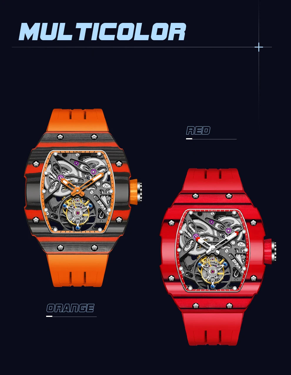 Haofa Automatic Tourbillon Watch Men Carbon Fiber Hollow Movement Luminous Sapphire Crystal Mechanical Man Watches Luxury 1901-1