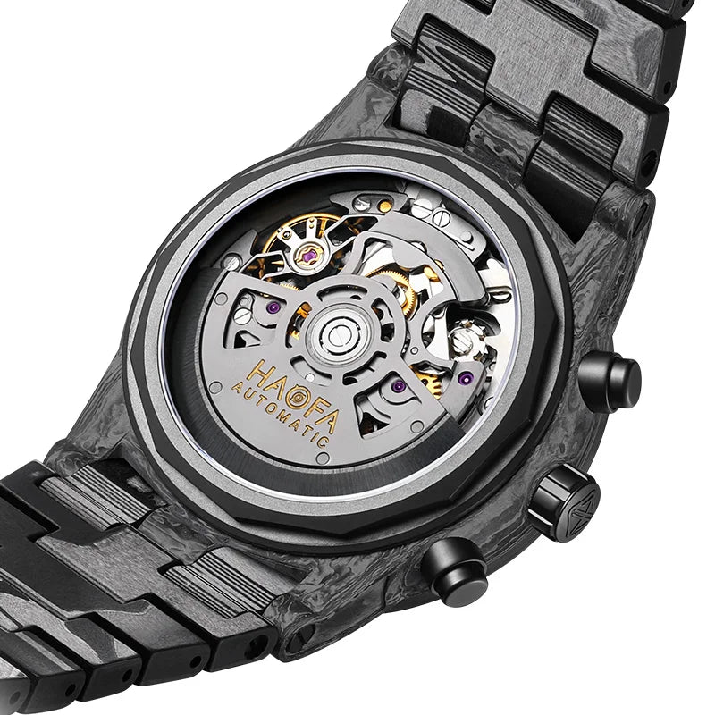 Haofa Watch for Men Full Carbon Fiber Chronograph Automatic Mechanical Watch Sapphire Waterproof Wristwatch Multifunction 2366-1