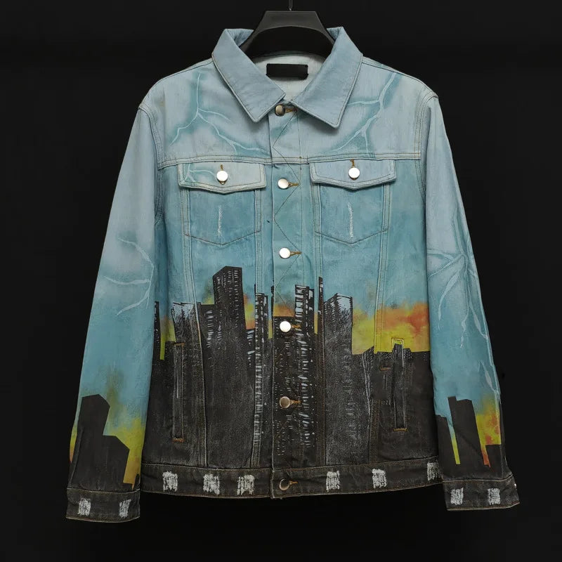 HKSH Spring Autumn New Men Tide Punk Vintage Three-Headed Dragon Denim Jacket High Street Luxury Fashion Versatile Coats HK17707