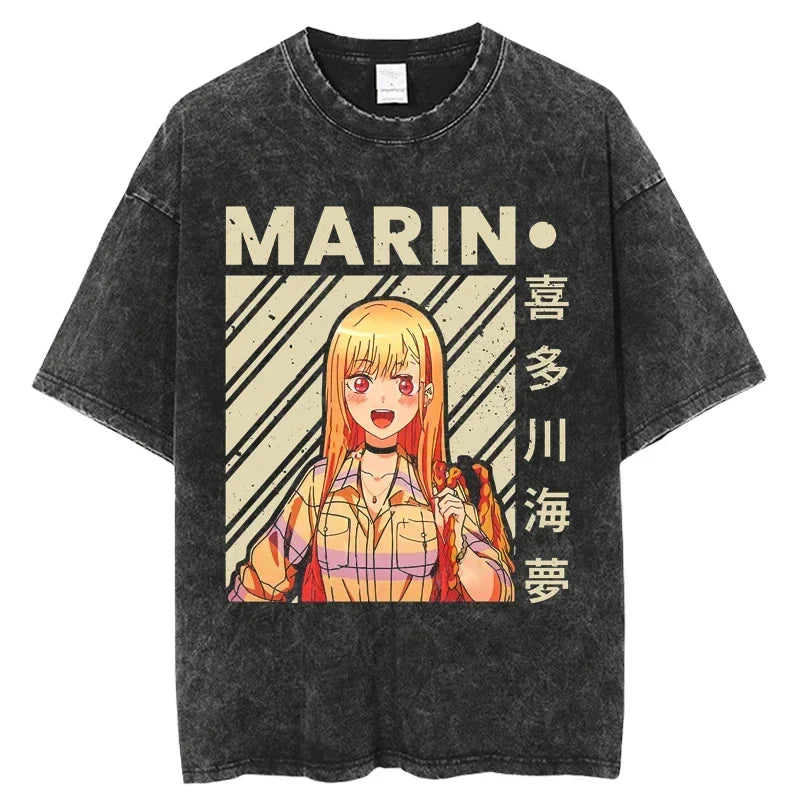 2025 My Dress Up Darling Harajuku T Shirt Men Hip Hop Vintage Washed Anime Oversized Streetwear 100% Cotton
